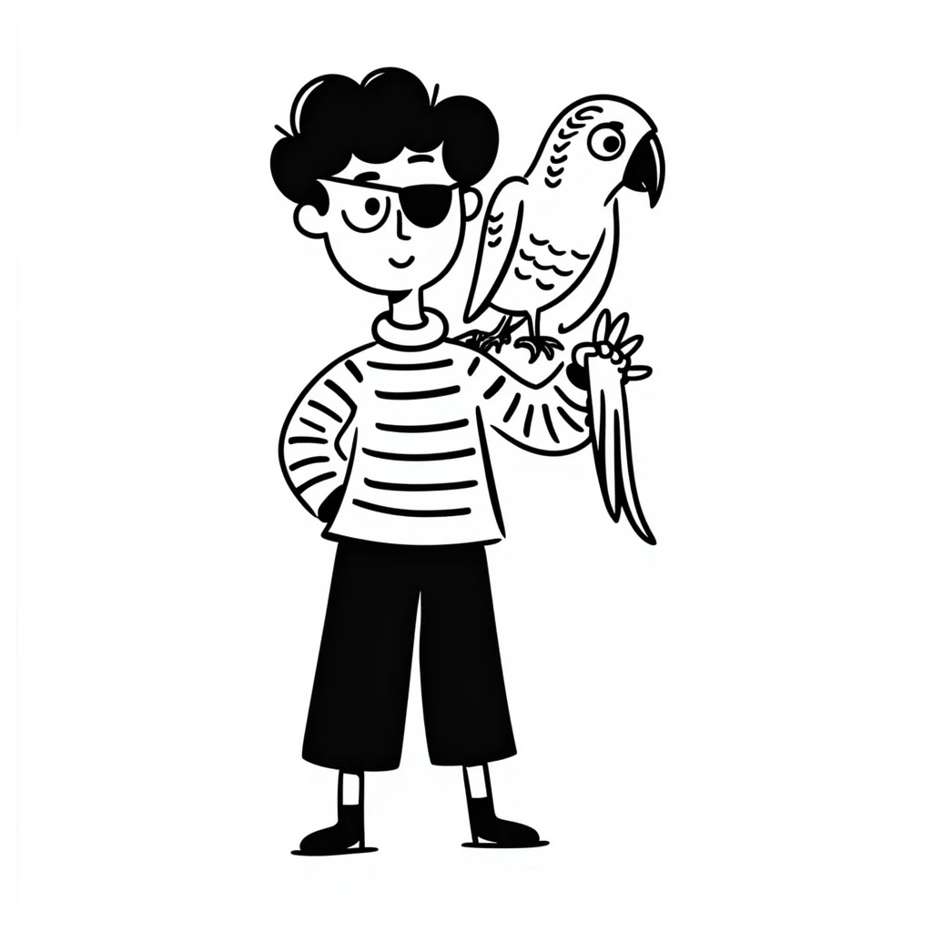 pirate with eye patch and parrot emoji