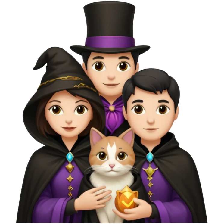 magician couple and their pet cat emoji