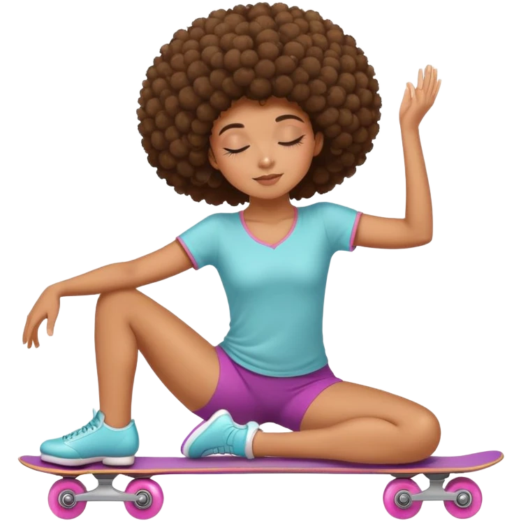 Chica morena con pelo afro durmiendo ,haciendo ejercicio de patinaje y yoga emoji