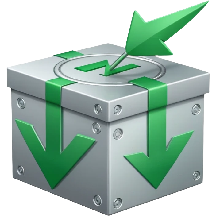 closed box with a circular arrow and green checkmark icon above the box, upper right emoji