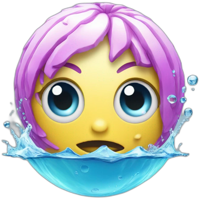 3d sphere with a cartoon water texture with big feminine eyes emoji