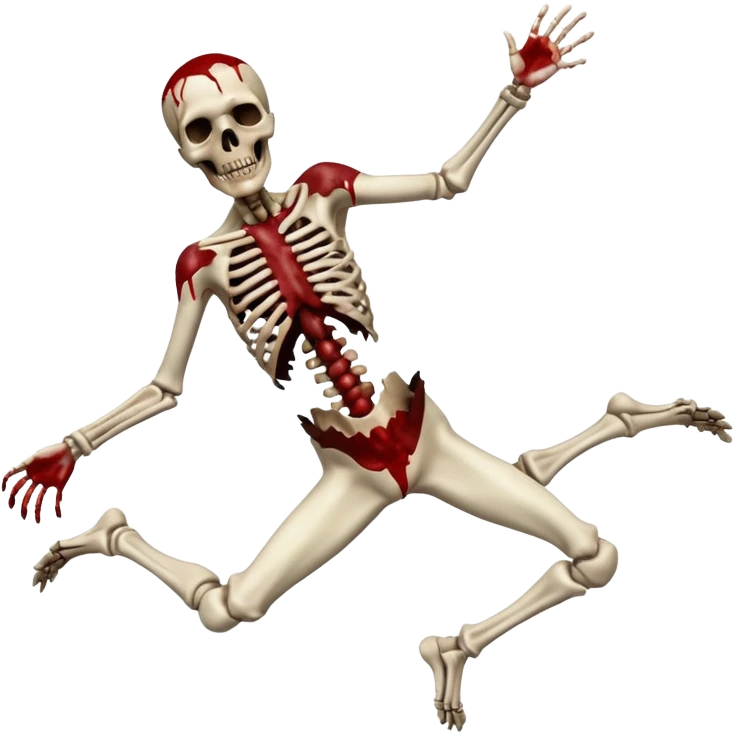 3D rotting corpse jumping in the air. In the style of your bloody skull art. More blood emoji