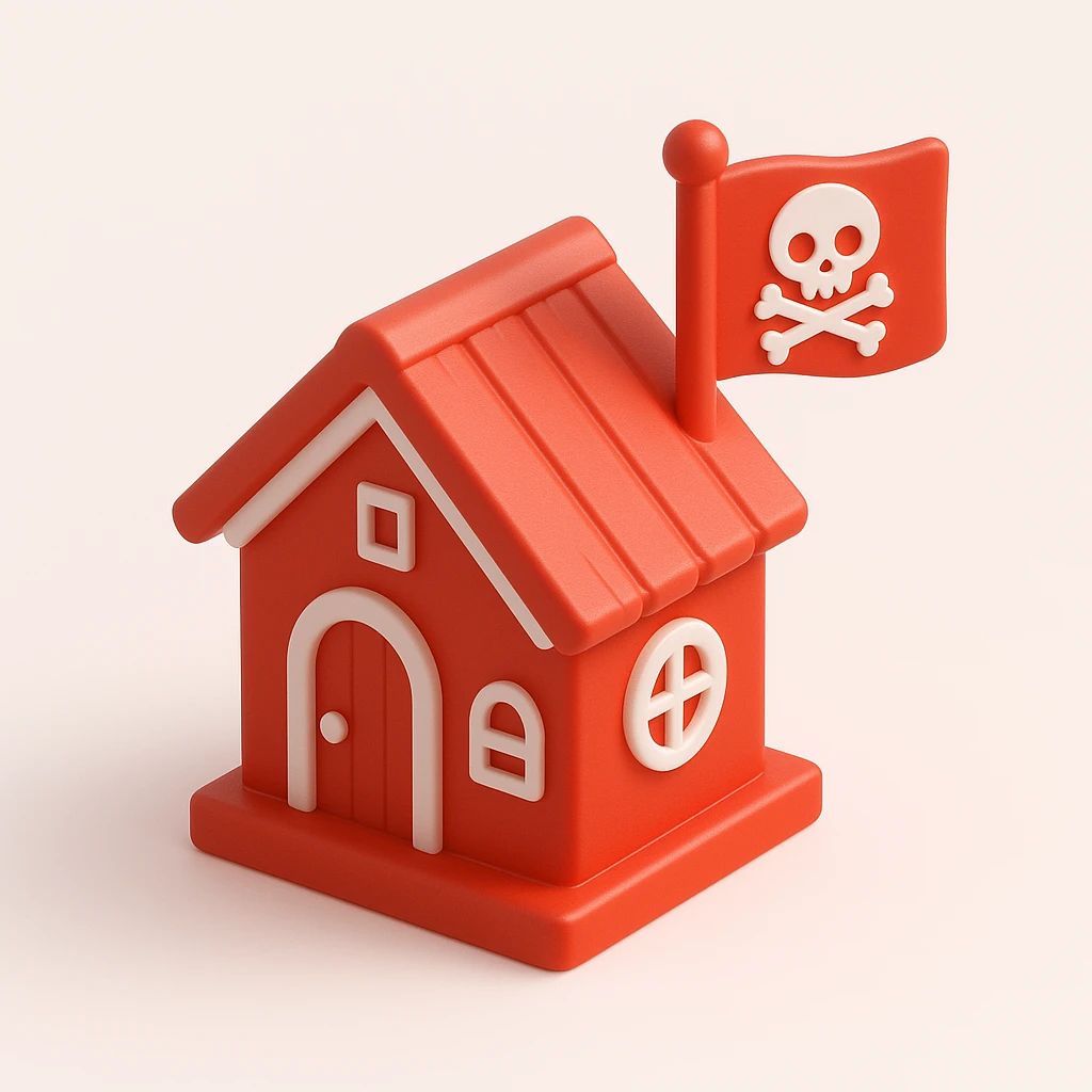 old pirate's house with skull flag emoji
