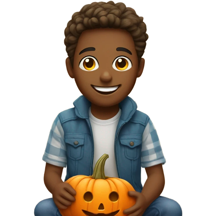boy sitting with pumpkin smile emoji