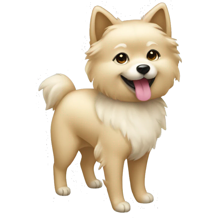 Cream color Spitz wearing black dress and heels emoji