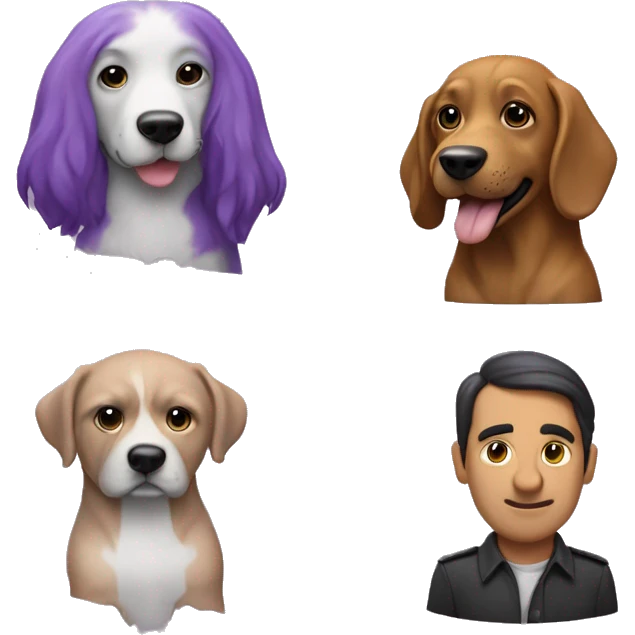 un señor con baston, dos perros a los lados, y la vestimenta es color morada en capa emoji