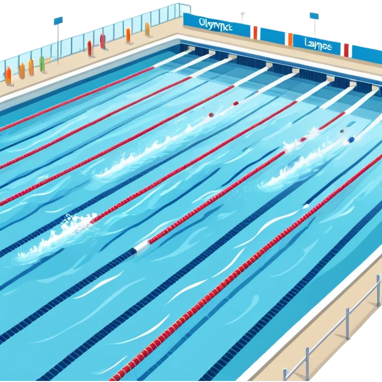 An icon featuring an Olympic swimming pool with multiple lanes and swimmers racing side by side. Splashes and lane dividers highlight the competition atmosphere. Transparent background emphasizes the energy, speed, and intensity of professional swimming events. emoji