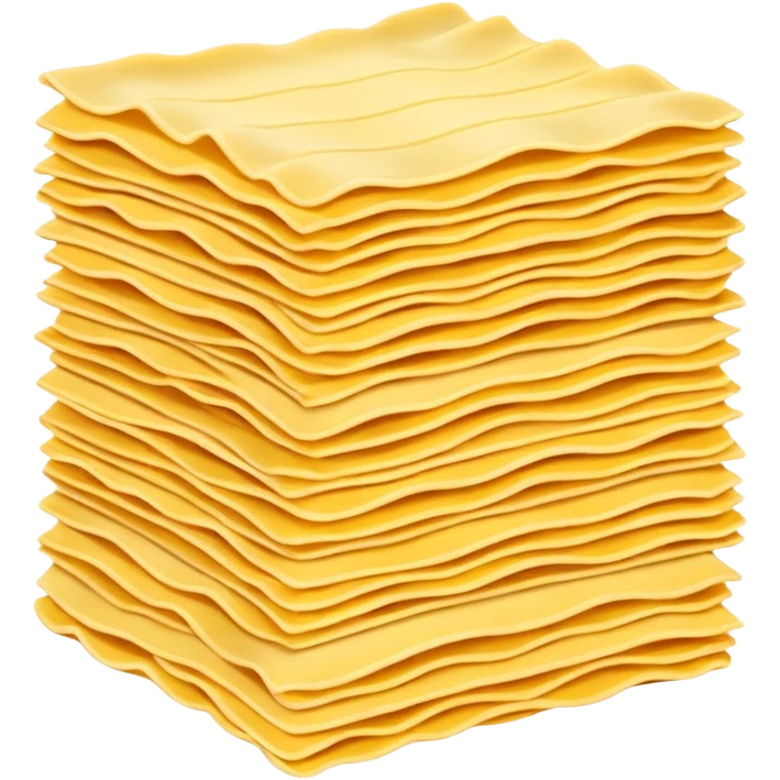 stack of uncooked lasagna sheets with wavy edges, flat rectangular shapes, soft matte yellow color, dry surface, slightly flour-dusted, neatly layered with gentle irregularity, no plate, no sauce, no extras, apple emoji style, soft lighting, subtle shadows, transparent background, emoji scale emoji
