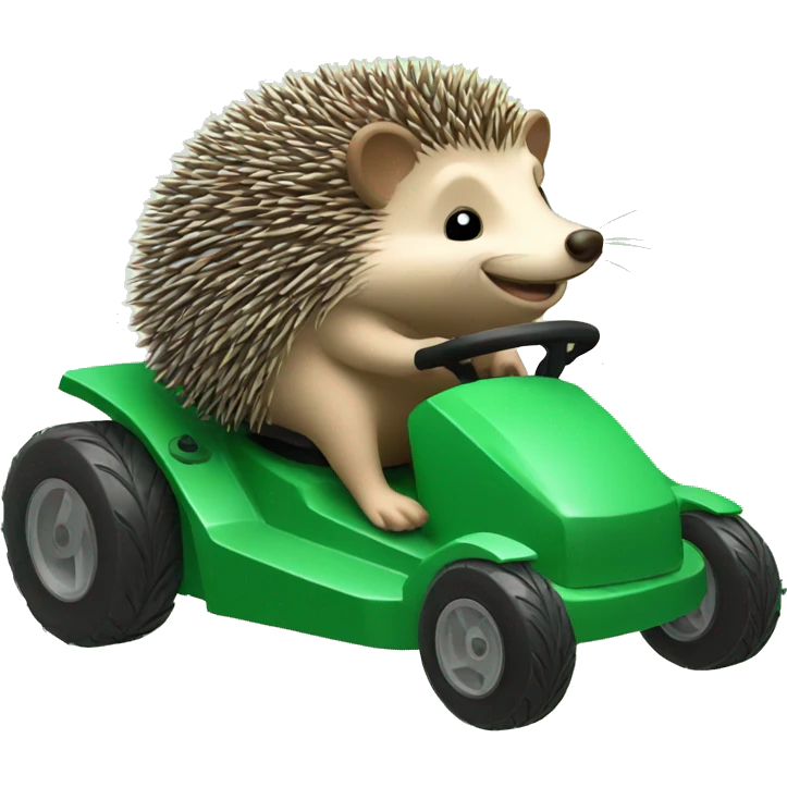 cute hedgehog riding a lawn mower emoji