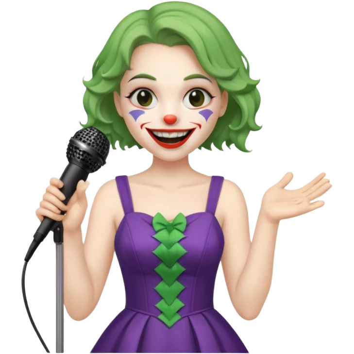 joker with dress, microphone, singing emoji