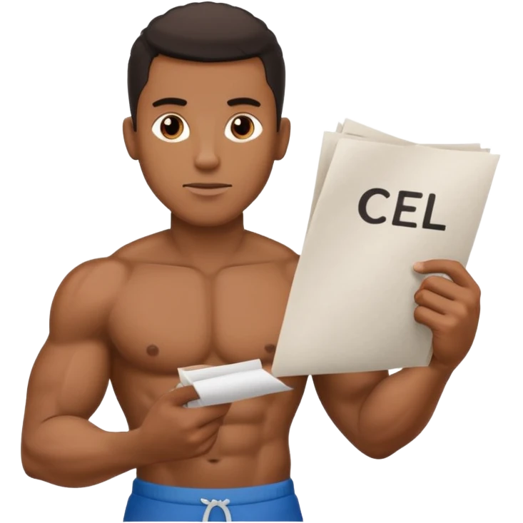 Black big men without shirt showing paper with write "cfel" emoji