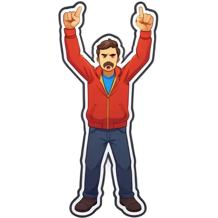 Man holding both arms in the air and holding an electrical cable der Man looks sad emoji