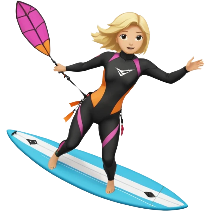 Kitesurfing blond ladie showing kite and board emoji