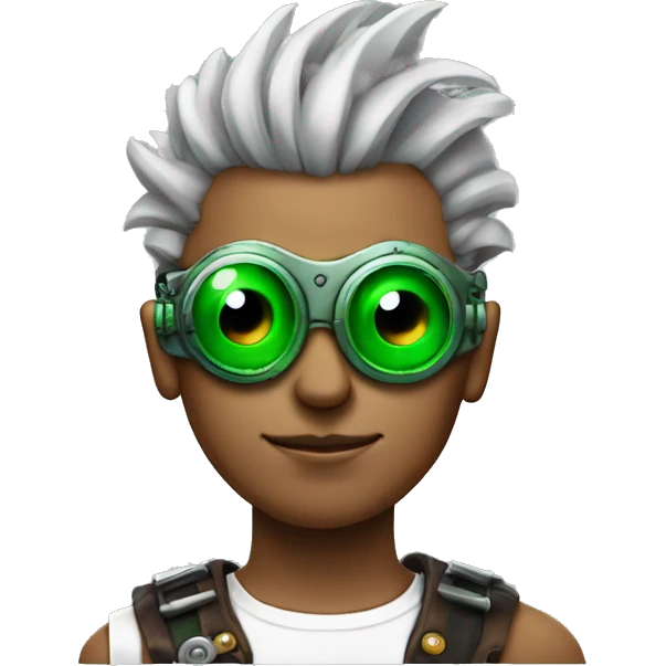 Male cyborg with thin red Mohawk and green steampunk goggles emoji