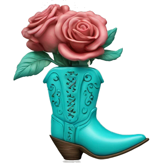 Turquoise cowgirl boot vase with rose sticking out of it emoji