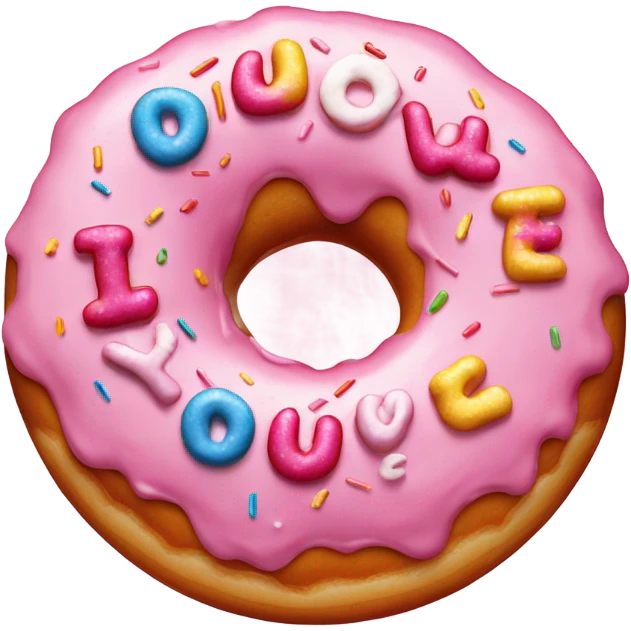 A pink doughnut with sprinkles saying I love you emoji