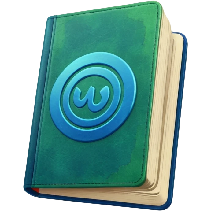green and blue book with an abstract symbol on it emoji