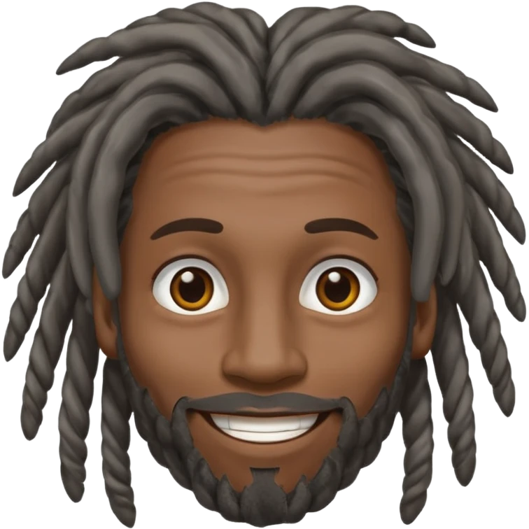 Homem negro de rasta grisalhos sorrindo com olhos menores emoji