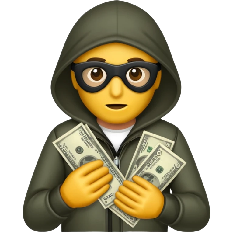 Robber with money na mão direita  emoji