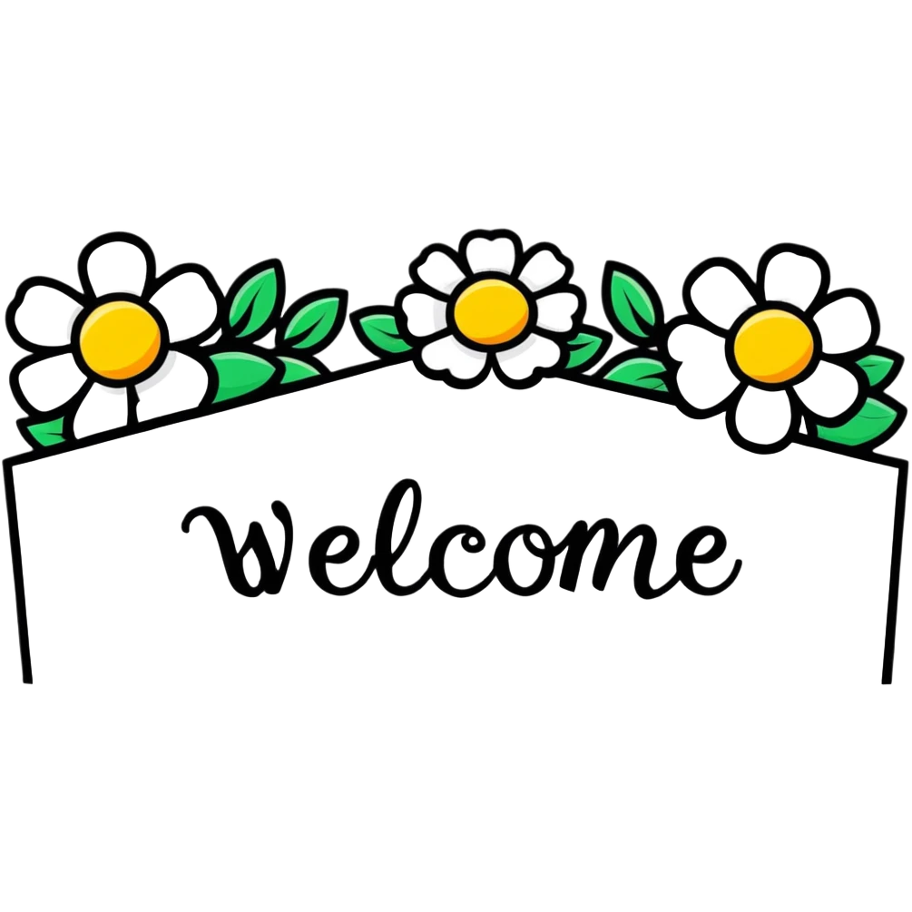 welcome banner with flowers emoji