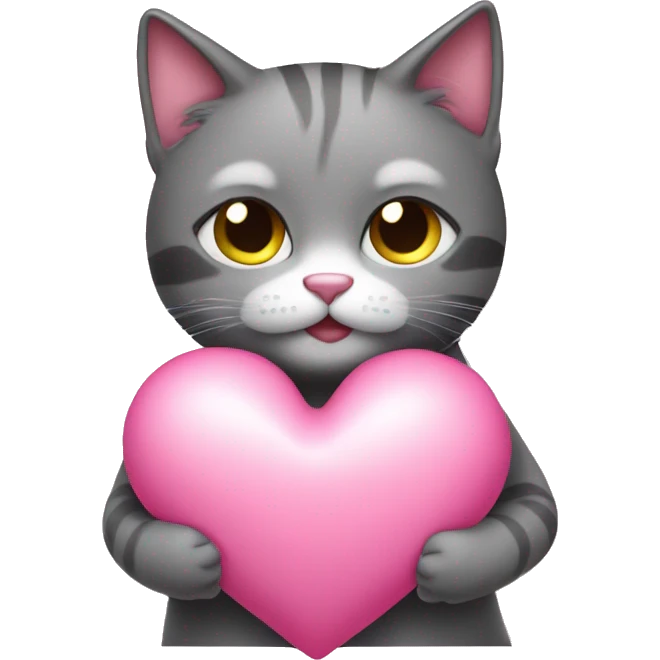 Shy cat holding pink heart emoji