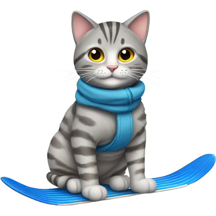 Grey tabby cat on skis emoji