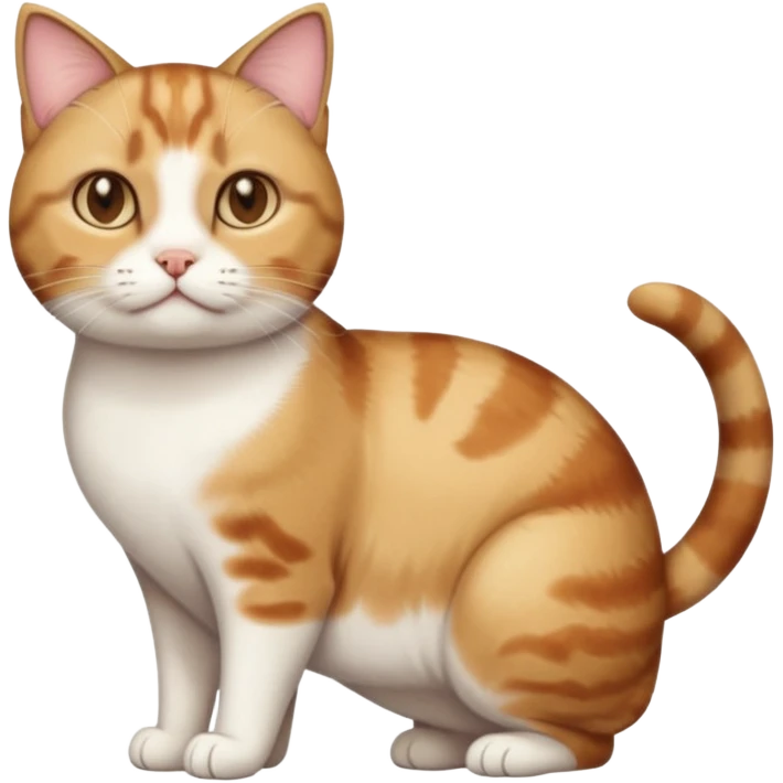full body torbie and white cat with small head and short but chubby body emoji