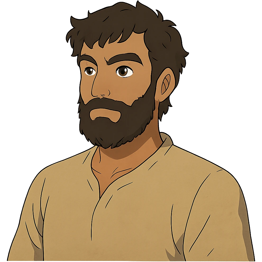 A Tajik man with medium to tall height, well-defined features, slightly curved nose, dark-brown eyes, thick eyebrows meeting above the nose, slightly wavy hair, rich brown skin, and a fuller beard emoji