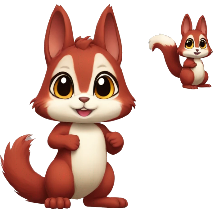 Cute, Chibi, Kemono-style, Anthro, Fur-Sona, Dark-Red, Squirrel-Rabbit-hybrid-Fakémon, full body emoji
