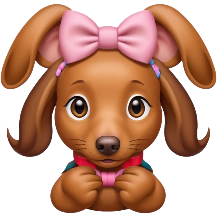 Female Dachshund with bows on ears as in pig tails emoji