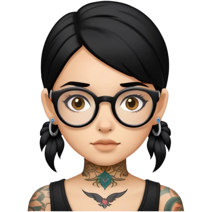 young girl with face tattoos wearing glasses and black hair emoji