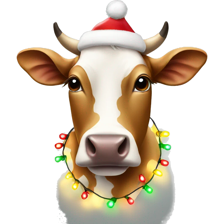 Cow wearing Christmas lights emoji