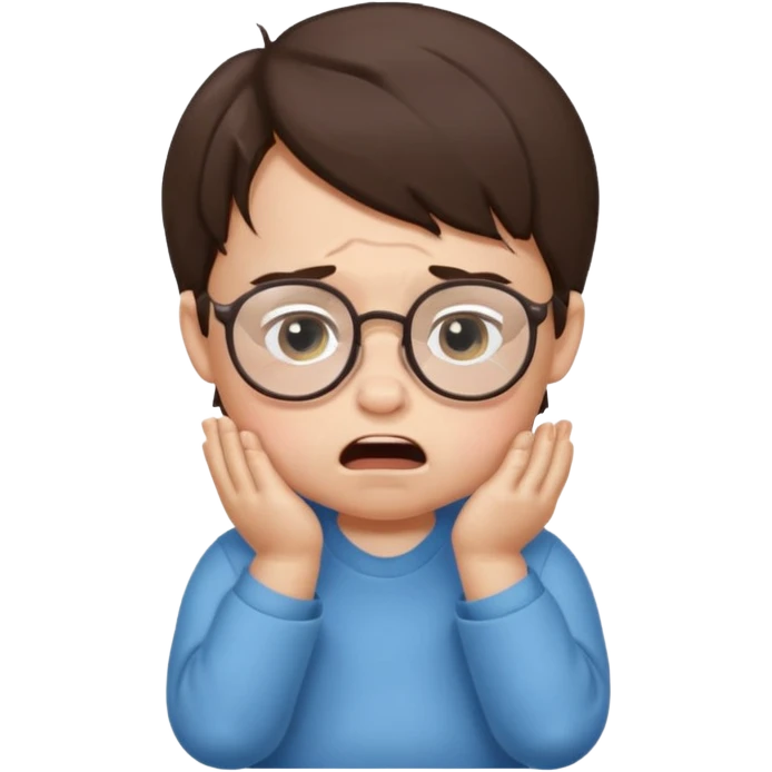 brunette baby boy crying with glasses emoji