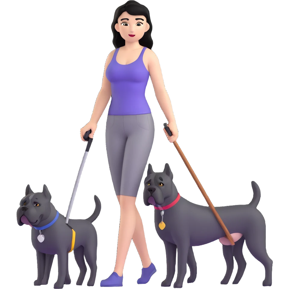 Woman with long black hair wearing spaghetti strap top holding a black Cane Corso dog with cropped ears and short tail emoji