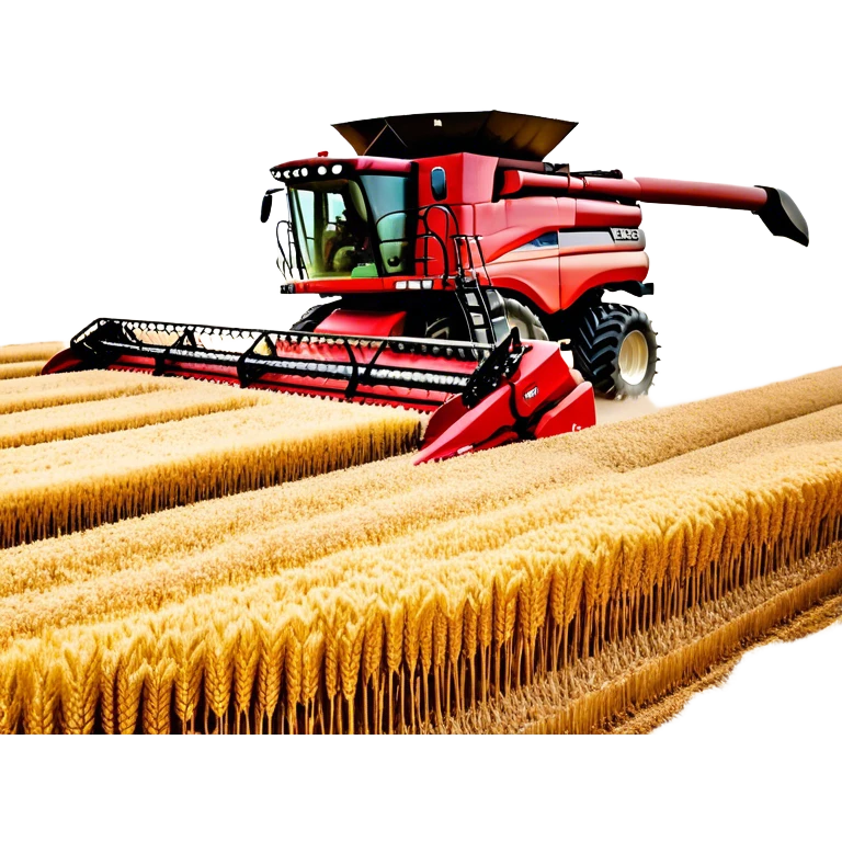 Case IH Axial-Flow 8250 (2022) – Cinematic-realistic Case IH Axial-Flow 8250 harvester, its deep red body towering over endless wheat fields. The massive cutting header slices through golden crops, sending a steady stream of grain into the bin as dust and chaff swirl in the afternoon sun. emoji