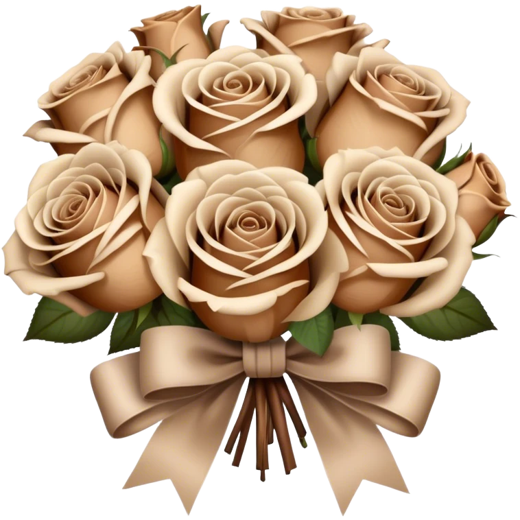Beige and Brown realistic and aesthetic roses Bouquet with beige bow emoji