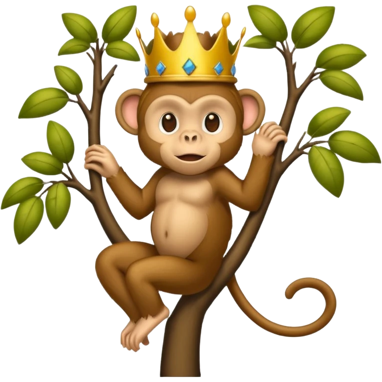 Kral taçlı ağaca çıkmış maymun emoji