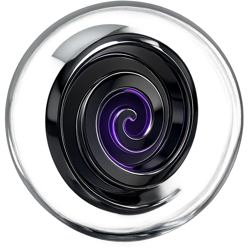Increase the glow effect of the reflective chrome spiral at the center of the clear sphere, making the purple glow more intense and radiant, with no background. emoji