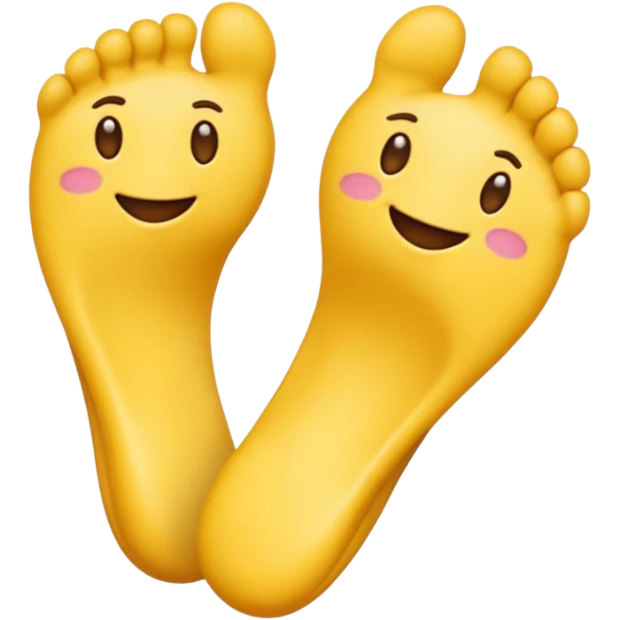 a basic yellow emoji having a flirty face and showing his feet emoji