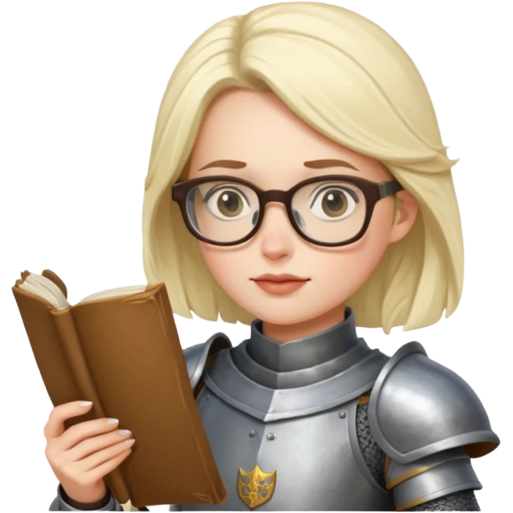 Female knight reading scroll, wearing glasses — curious expression. emoji
