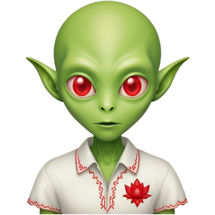 Green alien in Shirt 👚 vyshyvanka, white with red embodiary on sleeved emoji
