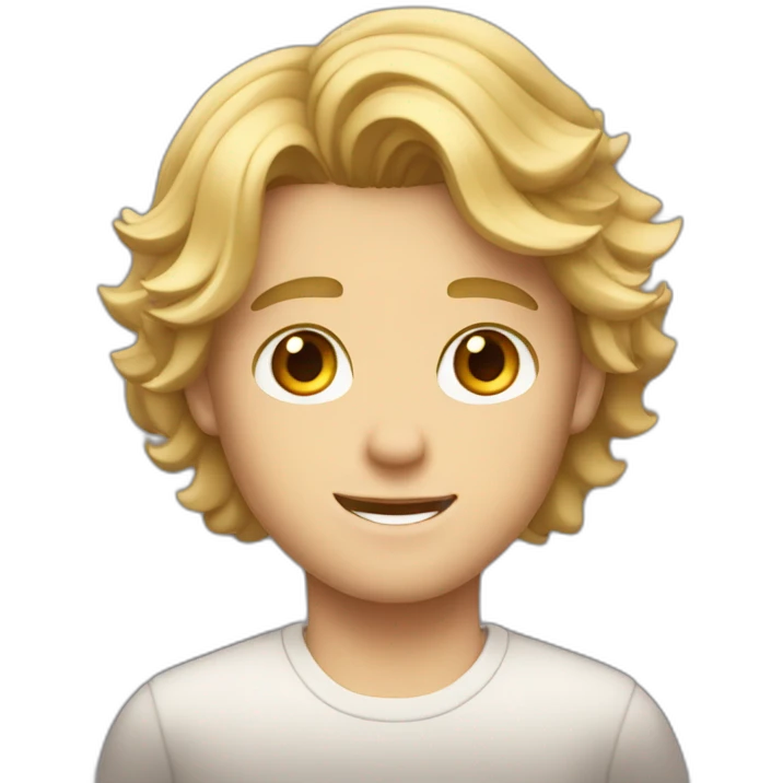 A handsome boy with wavy blonde hair and hazel eyes, cool emoji