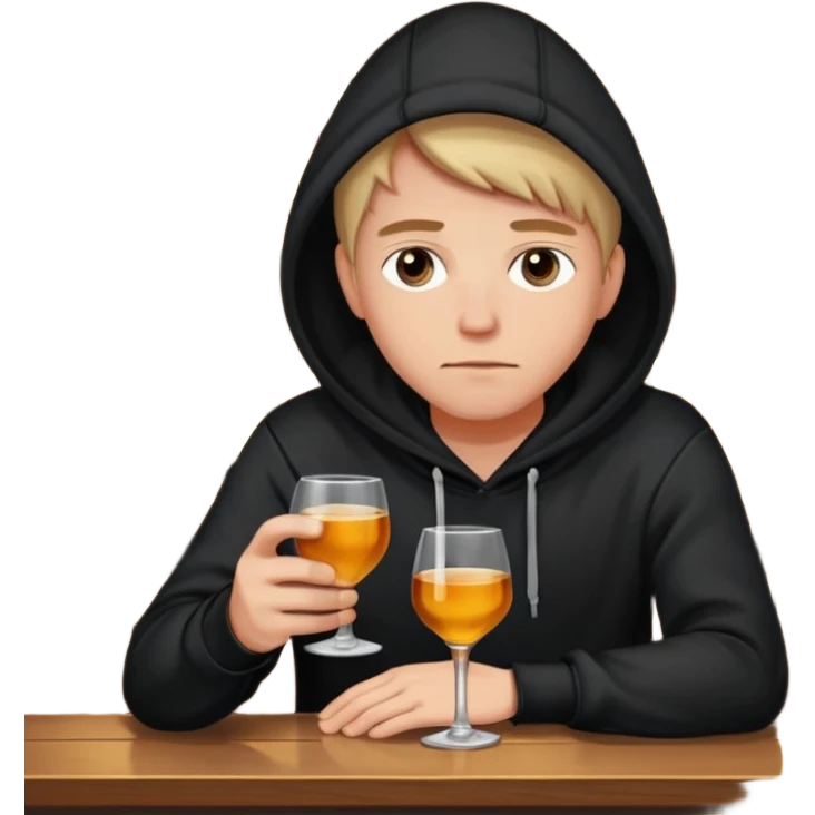 Caucasian in black hoodie sitting sad at bar emoji