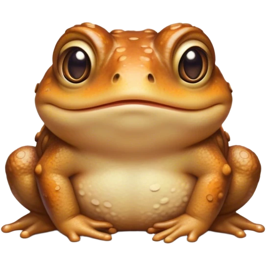 Cinematic Cute Toad Portrait Emoji, Head tilted playfully and inquisitively, featuring a charmingly plump form with bumpy, textured skin in rich earthy hues and round, sparkling eyes full of gentle mischief, Simplified yet irresistibly adorable features, highly detailed, glowing with a warm, friendly woodland glow, high shine, affectionate and lively, stylized with a touch of whimsical nature charm, soft glowing outline, capturing the essence of a mischievous yet loving toad that seems as if it could hop out of the screen into your arms! emoji