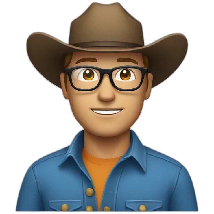 white man with cowboy hat and blue shirt and glasses emoji