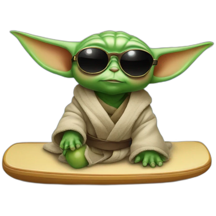Baby yoda with sunglasses on the surf table emoji