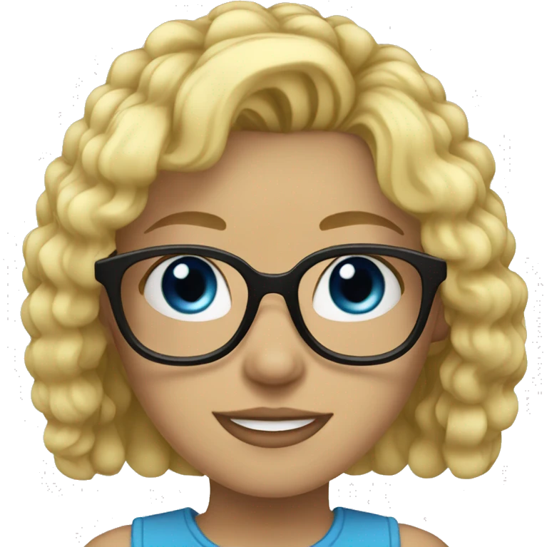 blondę hair, blue eyes and black glasses girl emoji