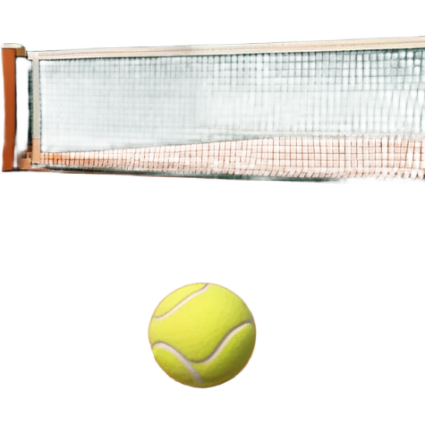 A tennis court at the Roland Garros tournament, with the iconic clay surface and a tennis ball bouncing near the net. The scene evokes the energy and excitement of the grand event, with vibrant crowds in the stands and a competitive atmosphere. emoji