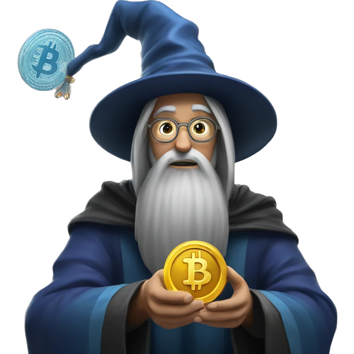 wizard holding a bitcoin emoji