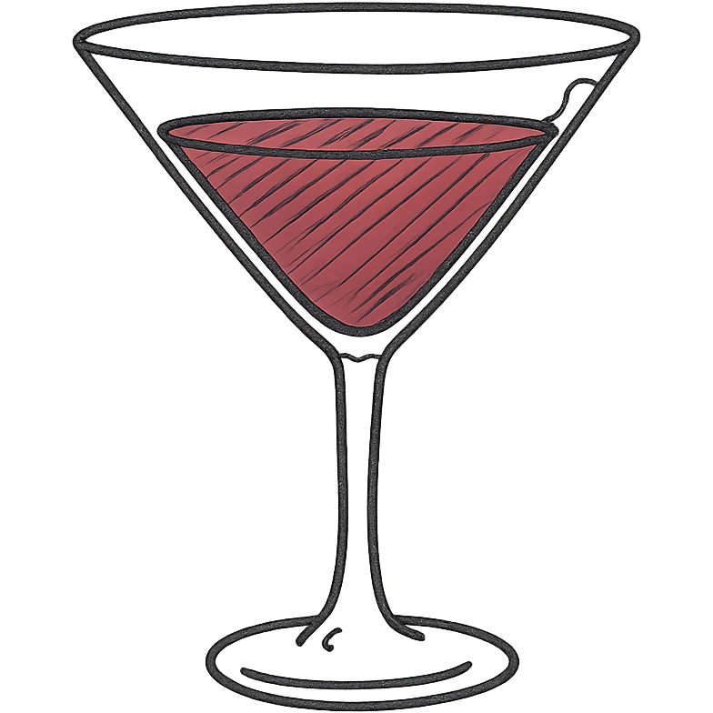 cocktail glass with burgundy-colored drink emoji